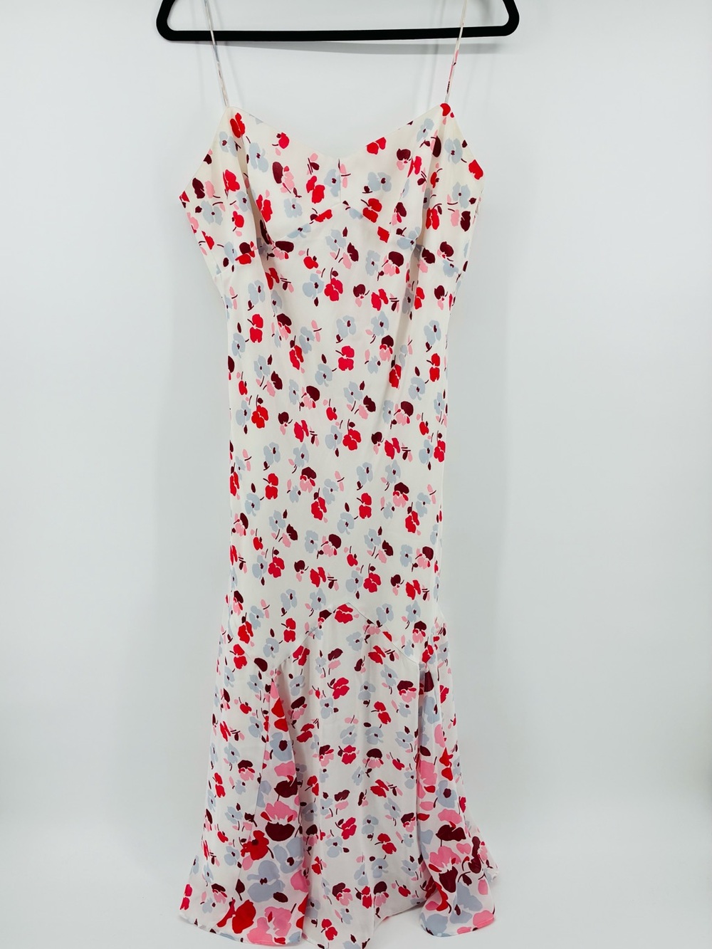 Women's White Floral Slip Dress with Red & Pink Accents